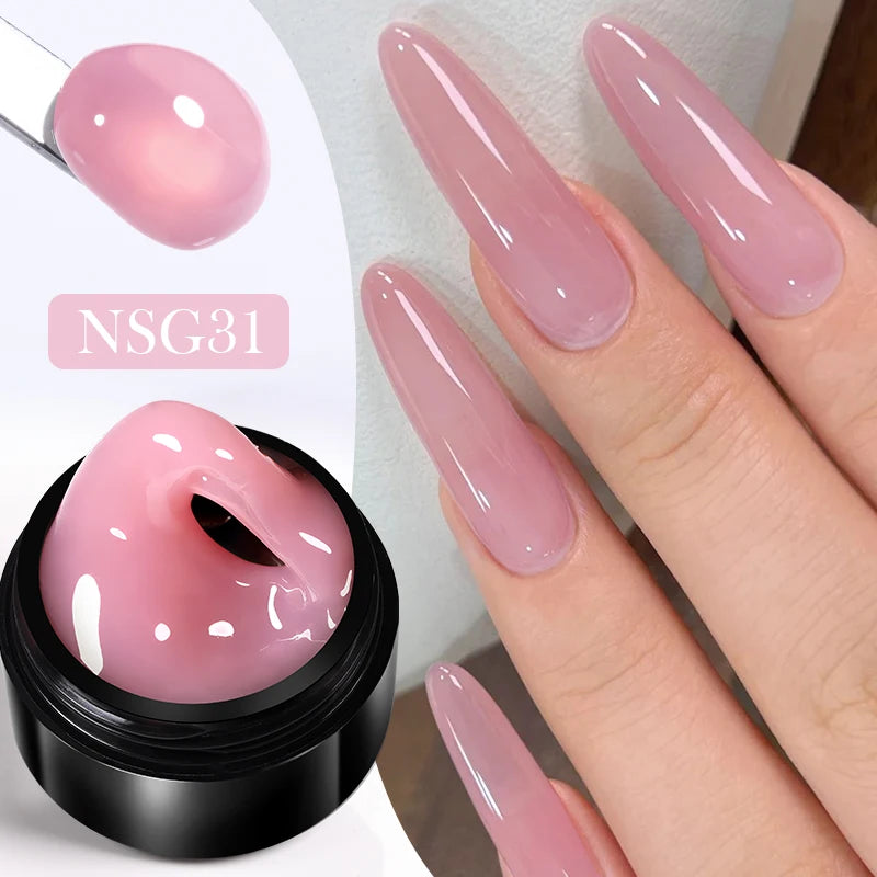 Gel de Extensión de Uñas Transparente y No Pegajoso, 15ml  – Gel Duro Lechoso Jelly para Arte de Uñas 3D y Uñas Postizas