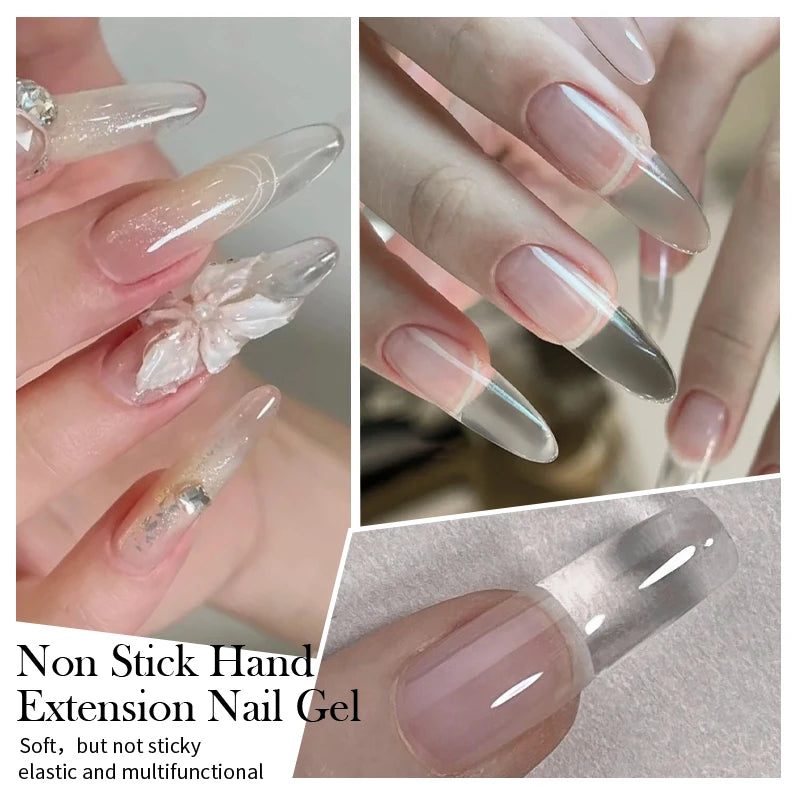 Gel de Extensión de Uñas Transparente y No Pegajoso, 15ml  – Gel Duro Lechoso Jelly para Arte de Uñas 3D y Uñas Postizas