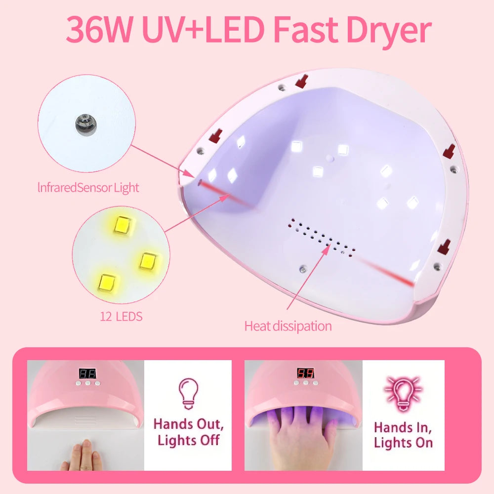 Lámpara LED Portátil para Uñas – Secado Rápido de Gel y Curado UV Profesional 36 watts.