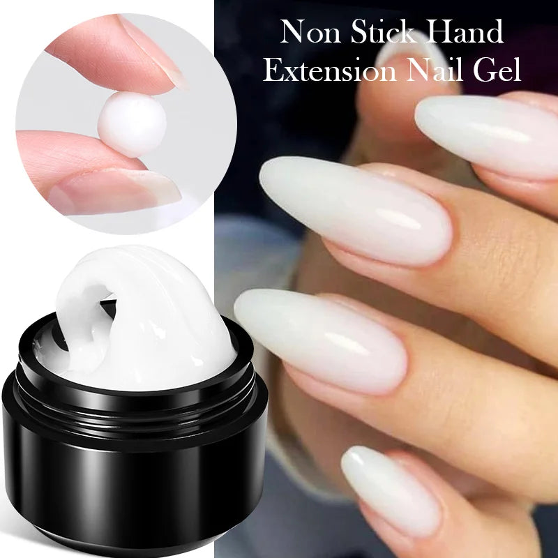 Gel de Extensión de Uñas Transparente y No Pegajoso, 15ml  – Gel Duro Lechoso Jelly para Arte de Uñas 3D y Uñas Postizas