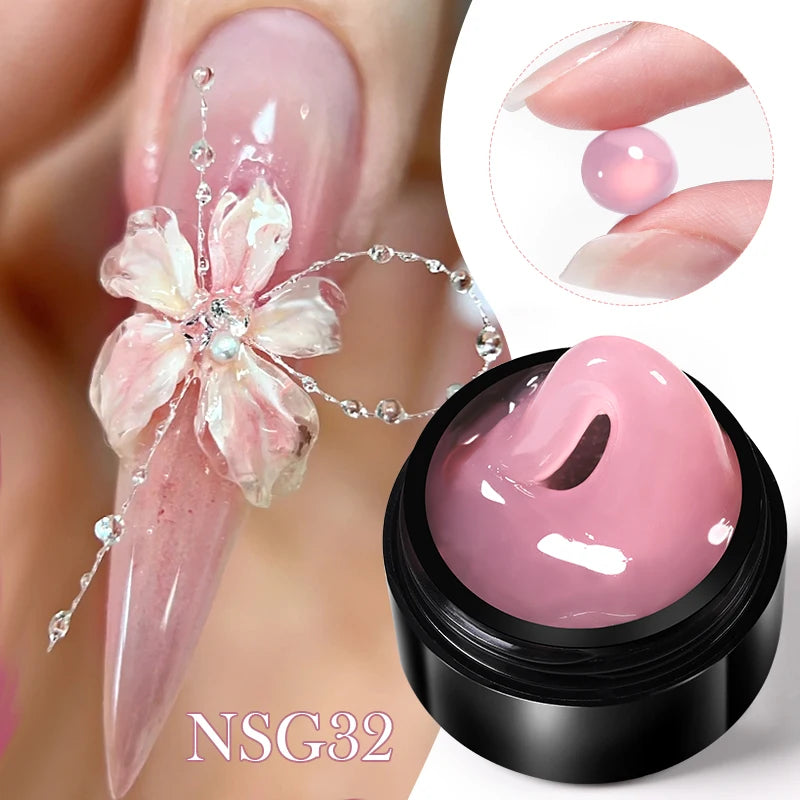 Gel de Extensión de Uñas Transparente y No Pegajoso, 15ml  – Gel Duro Lechoso Jelly para Arte de Uñas 3D y Uñas Postizas