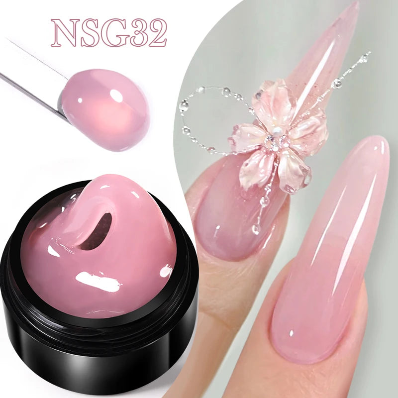 Gel de Extensión de Uñas Transparente y No Pegajoso, 15ml  – Gel Duro Lechoso Jelly para Arte de Uñas 3D y Uñas Postizas