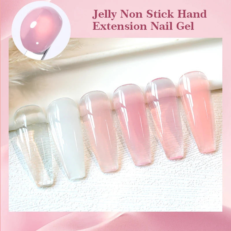 Gel de Extensión de Uñas Transparente y No Pegajoso, 15ml  – Gel Duro Lechoso Jelly para Arte de Uñas 3D y Uñas Postizas