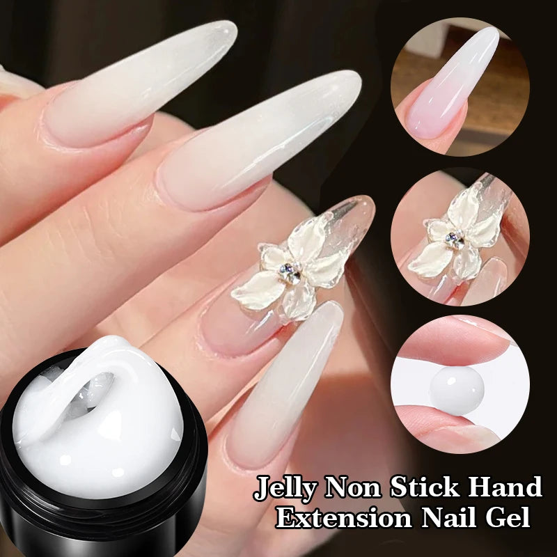 Gel de Extensión de Uñas Transparente y No Pegajoso, 15ml  – Gel Duro Lechoso Jelly para Arte de Uñas 3D y Uñas Postizas