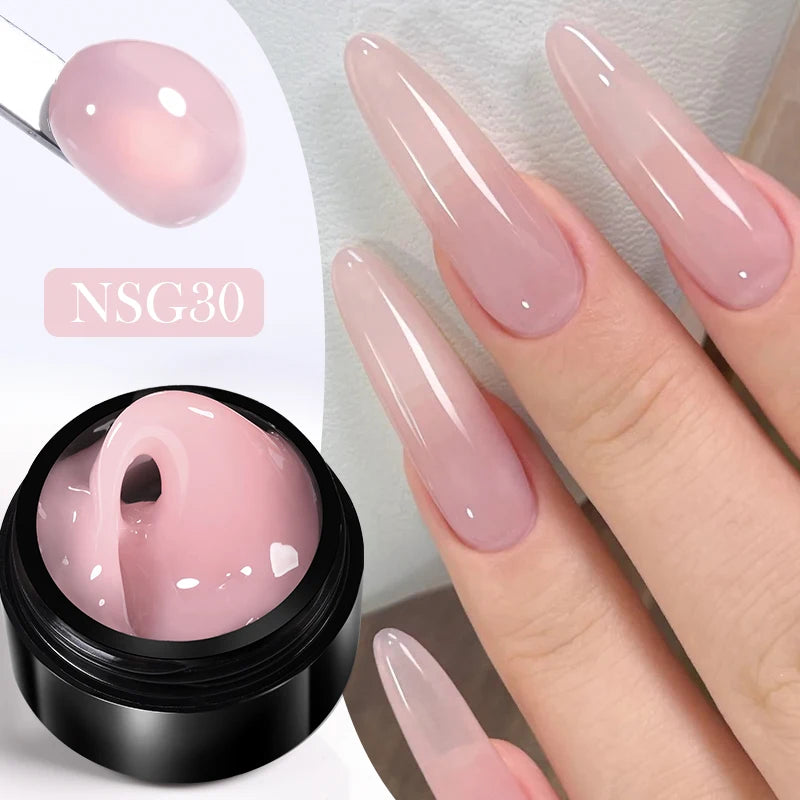 Gel de Extensión de Uñas Transparente y No Pegajoso, 15ml  – Gel Duro Lechoso Jelly para Arte de Uñas 3D y Uñas Postizas